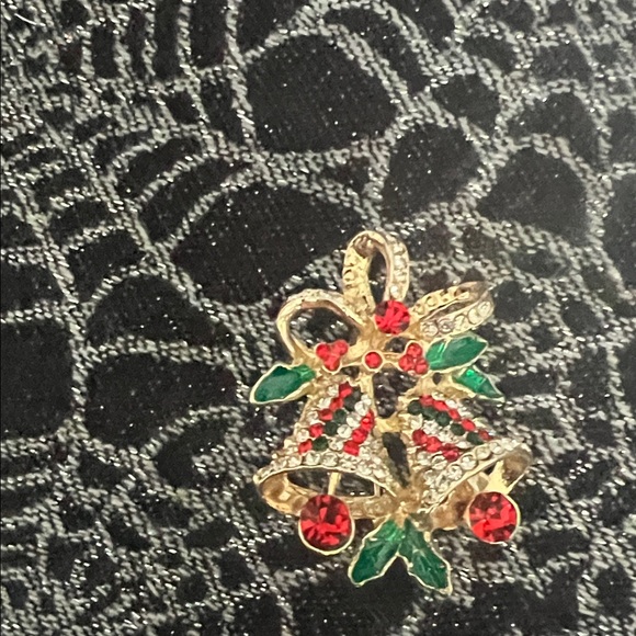 Elegant Holiday Bell Brooch with Red and Green Accents - Picture 4 of 4